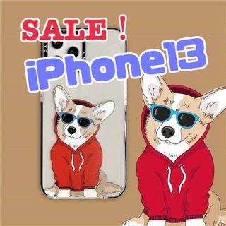 iPhone13 ケース コーギー 韓国 サングラス パーカー 赤(iPhoneケース)