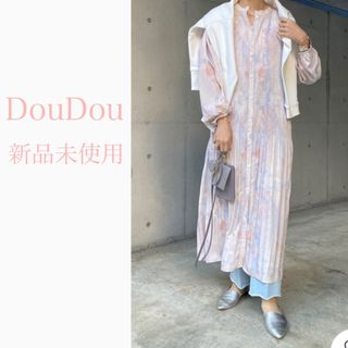 DouDou  ドゥドゥ クラッシュアート柄シャーリングワンピース