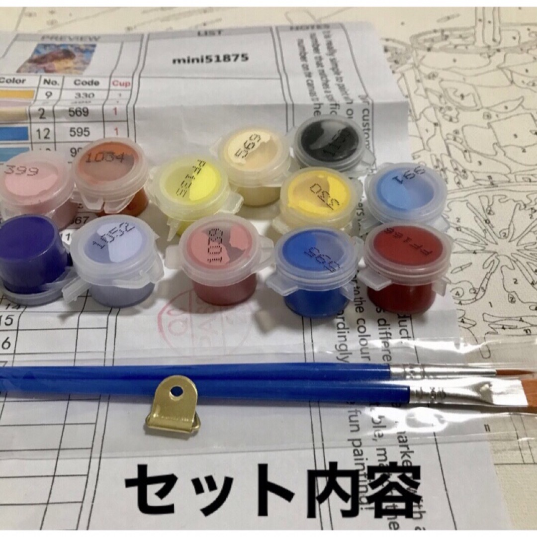 数字絵　ペイントバイナンバー　油絵　ぬりえ　カラフルなカップ ハンドメイドのインテリア/家具(アート/写真)の商品写真