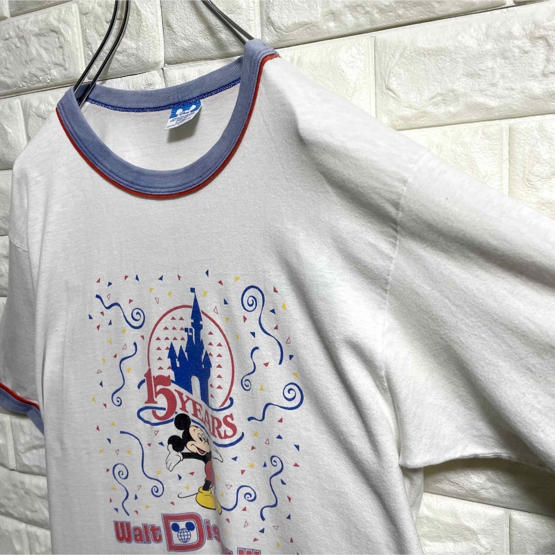 Disney(ディズニー)の80s ディズニー　ミッキープリント　リンガーTシャツ　USA製　XLサイズ メンズのトップス(Tシャツ/カットソー(半袖/袖なし))の商品写真