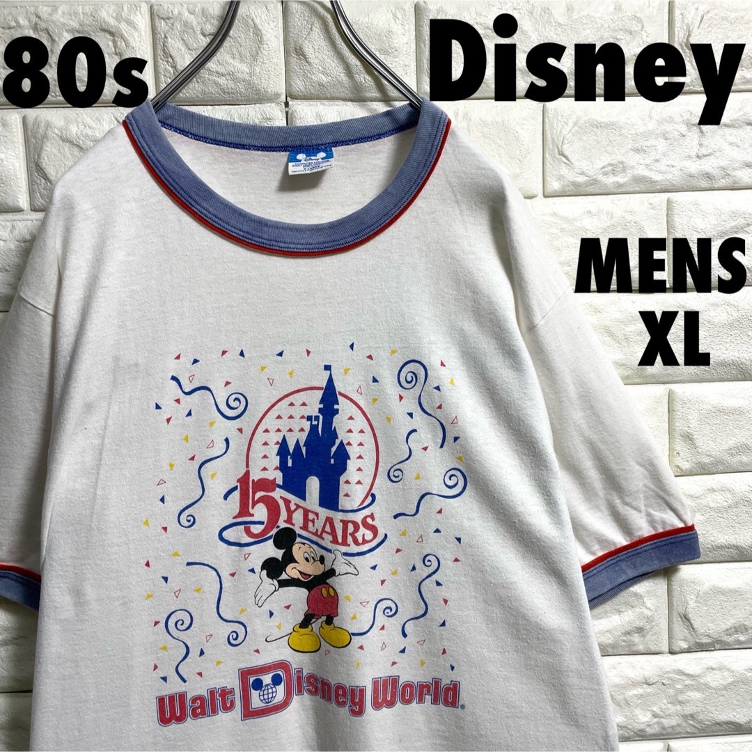 Disney(ディズニー)の80s ディズニー　ミッキープリント　リンガーTシャツ　USA製　XLサイズ メンズのトップス(Tシャツ/カットソー(半袖/袖なし))の商品写真