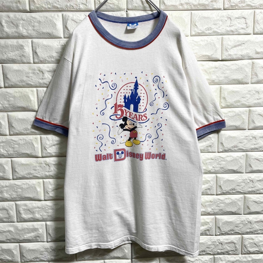 Disney(ディズニー)の80s ディズニー　ミッキープリント　リンガーTシャツ　USA製　XLサイズ メンズのトップス(Tシャツ/カットソー(半袖/袖なし))の商品写真