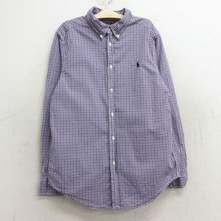 ラルフローレン(Ralph Lauren)の古着 ラルフローレン Ralph Lauren 長袖 ブランド シャツ キッズ ボーイズ 子供服 ワンポイントロゴ コットン ボタンダウン 紫他 パープル チェック 24jan09(シャツ/カットソー)