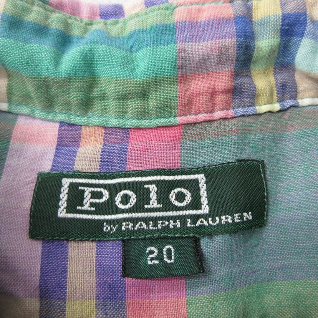 Ralph Lauren(ラルフローレン)の古着 ラルフローレン Ralph Lauren 長袖 ブランド シャツ キッズ ボーイズ 子供服 90年代 90s ワンポイントロゴ ボタンダウン 緑他 グリーン チェック 24jan10 キッズ/ベビー/マタニティのベビー服(~85cm)(シャツ/カットソー)の商品写真