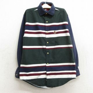 トミーヒルフィガー(TOMMY HILFIGER)の古着 トミーヒルフィガー TOMMY HILFIGER 長袖 ブランド シャツ キッズ ボーイズ 子供服 90年代 90s ワンポイントロゴ 紺他 ネイビー ボーダー 24jan10(シャツ/カットソー)