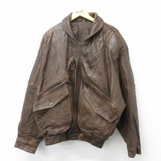 XL★古着 長袖 レザー ジャケット メンズ 90年代 90s タロン こげ茶 ブラウン 24jan10 中古 アウター 革ジャン 皮ジャン