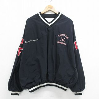 XL★古着 長袖 ナイロン ジャケット メンズ 80年代 80s クリントン ベースボール ゴメス 大きいサイズ Vネック USA製 黒 ブラック 24jan05 中古 アウター ウインドブレーカー