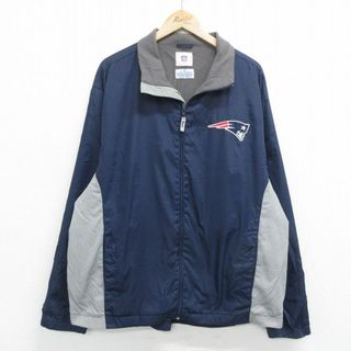 XL★古着 長袖 ナイロン ジャケット メンズ 00年代 00s NFL ニューイングランドペイトリオッツ 紺他 ネイビー アメフト スーパーボウル 24jan06 中古 アウター ウインドブレーカー(ダッフルコート)