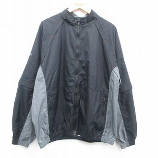 ナイキ(NIKE)のXL★古着 ナイキ NIKE 長袖 ナイロン ジャケット メンズ ワンポイントロゴ マイクロソフト ラグラン ツートンカラー 黒他 ブラック 内側メッシュ 24jan10 中古 アウター ウインドブレーカー(ダッフルコート)