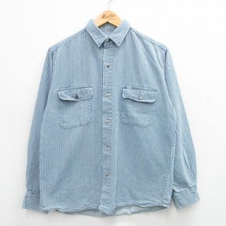 ラングラー(Wrangler)のM★古着 ラングラー Wrangler 長袖 シャツ メンズ 00年代 00s コットン 紺他 ネイビー デニム ストライプ 24jan05 中古 トップス(シャツ)