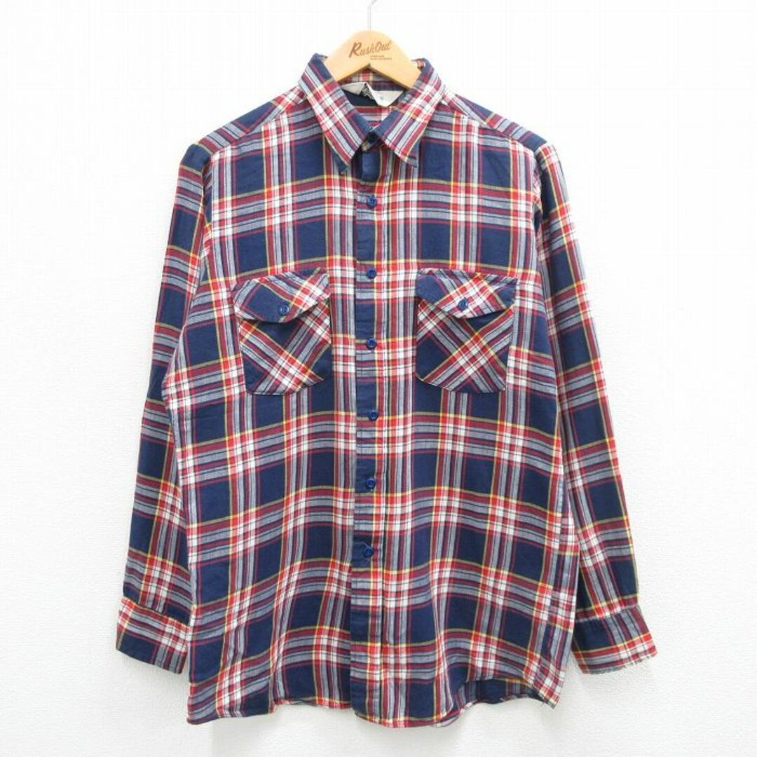 WOOLRICH(ウールリッチ)のM★古着 ウールリッチ WOOLRICH 長袖 シャツ メンズ 80年代 80s 紺他 ネイビー チェック 24jan08 中古 トップス メンズのトップス(シャツ)の商品写真