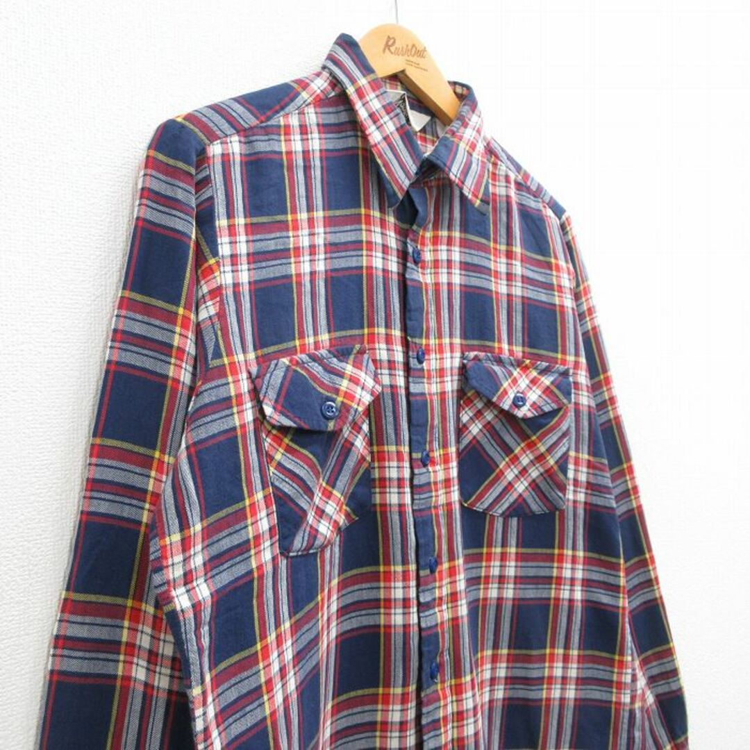 WOOLRICH(ウールリッチ)のM★古着 ウールリッチ WOOLRICH 長袖 シャツ メンズ 80年代 80s 紺他 ネイビー チェック 24jan08 中古 トップス メンズのトップス(シャツ)の商品写真