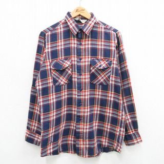 ウールリッチ(WOOLRICH)のM★古着 ウールリッチ WOOLRICH 長袖 シャツ メンズ 80年代 80s 紺他 ネイビー チェック 24jan08 中古 トップス(シャツ)