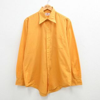 XL★古着 長袖 シャツ メンズ 70年代 70s ロング丈 オレンジ系 24jan08 中古 トップス(シャツ)