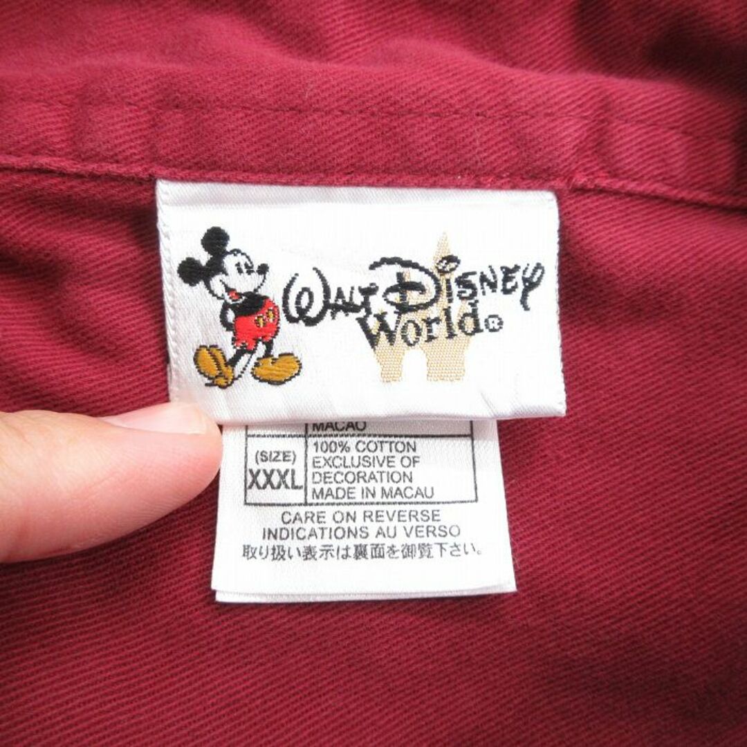 Disney(ディズニー)のXL★古着 長袖 シャツ メンズ 00年代 00s ディズニー DISNEY ミッキー MICKEY MOUSE 大きいサイズ ロング丈 コットン ボタンダウン エンジ 24jan09 中古 トップス メンズのトップス(シャツ)の商品写真