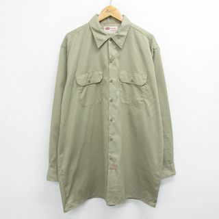 ディッキーズ(Dickies)のXL★古着 ディッキーズ Dickies 長袖 ワーク シャツ メンズ 大きいサイズ ロング丈 ベージュ カーキ 24jan06 中古 トップス(シャツ)