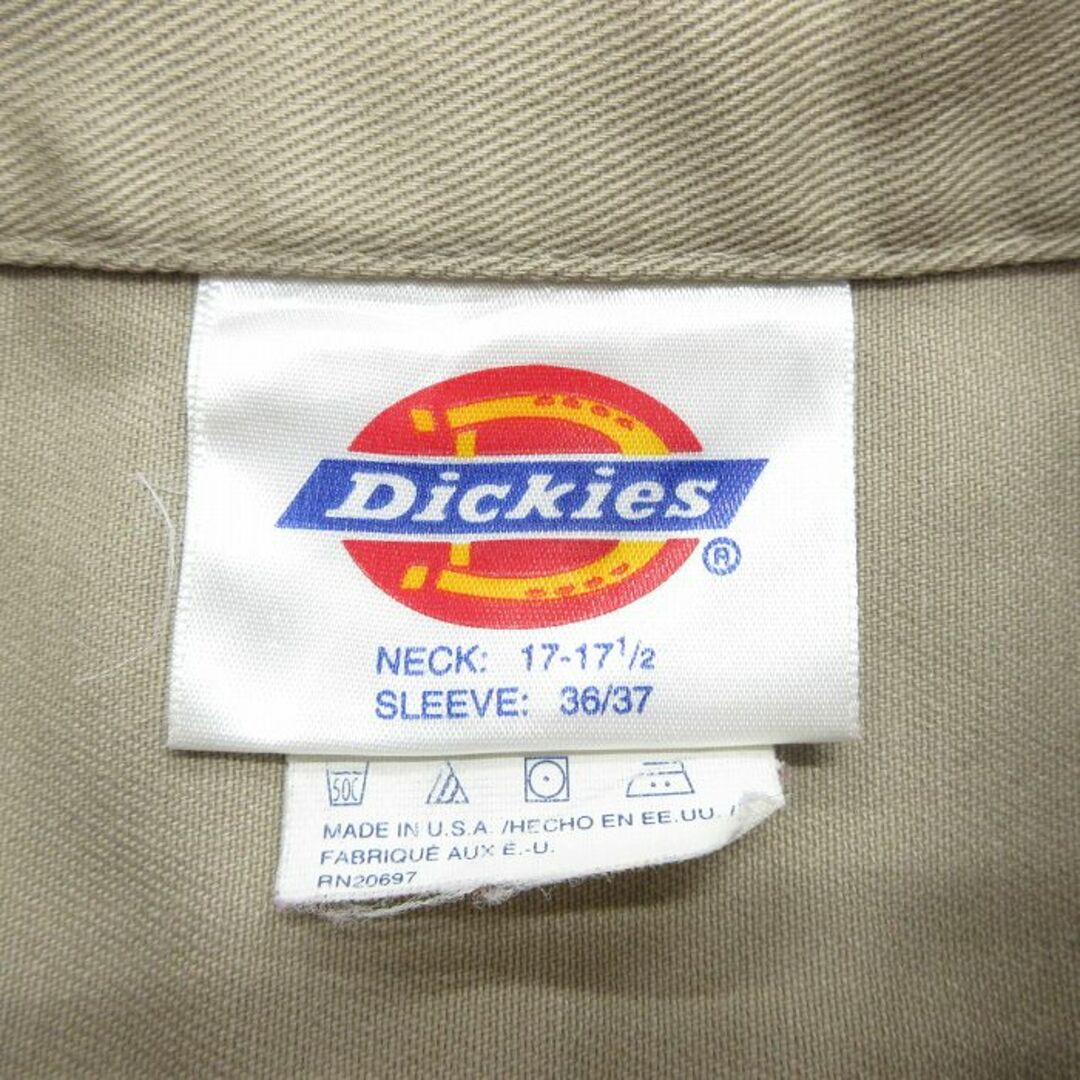 Dickies(ディッキーズ)のXL★古着 ディッキーズ Dickies 長袖 ワーク シャツ メンズ 90年代 90s 大きいサイズ ロング丈 コットン USA製 ベージュ カーキ 24jan06 中古 トップス メンズのトップス(シャツ)の商品写真