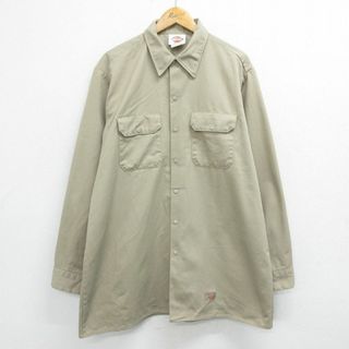 ディッキーズ(Dickies)のXL★古着 ディッキーズ Dickies 長袖 ワーク シャツ メンズ 90年代 90s 大きいサイズ ロング丈 コットン USA製 ベージュ カーキ 24jan06 中古 トップス(シャツ)