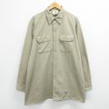 XL★古着 ディッキーズ Dickies 長袖 ワーク シャツ メンズ 90年代 90s 大きいサイズ ロング丈 コットン USA製 ベージュ カーキ 24jan06 中古 トップス