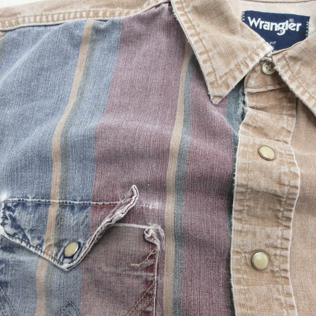 Wrangler(ラングラー)のXL★古着 ラングラー Wrangler 長袖 ウエスタン シャツ メンズ 90年代 90s マルチカラー コットン USA製 ベージュ他 カーキ 24jan06 中古 トップス メンズのトップス(シャツ)の商品写真