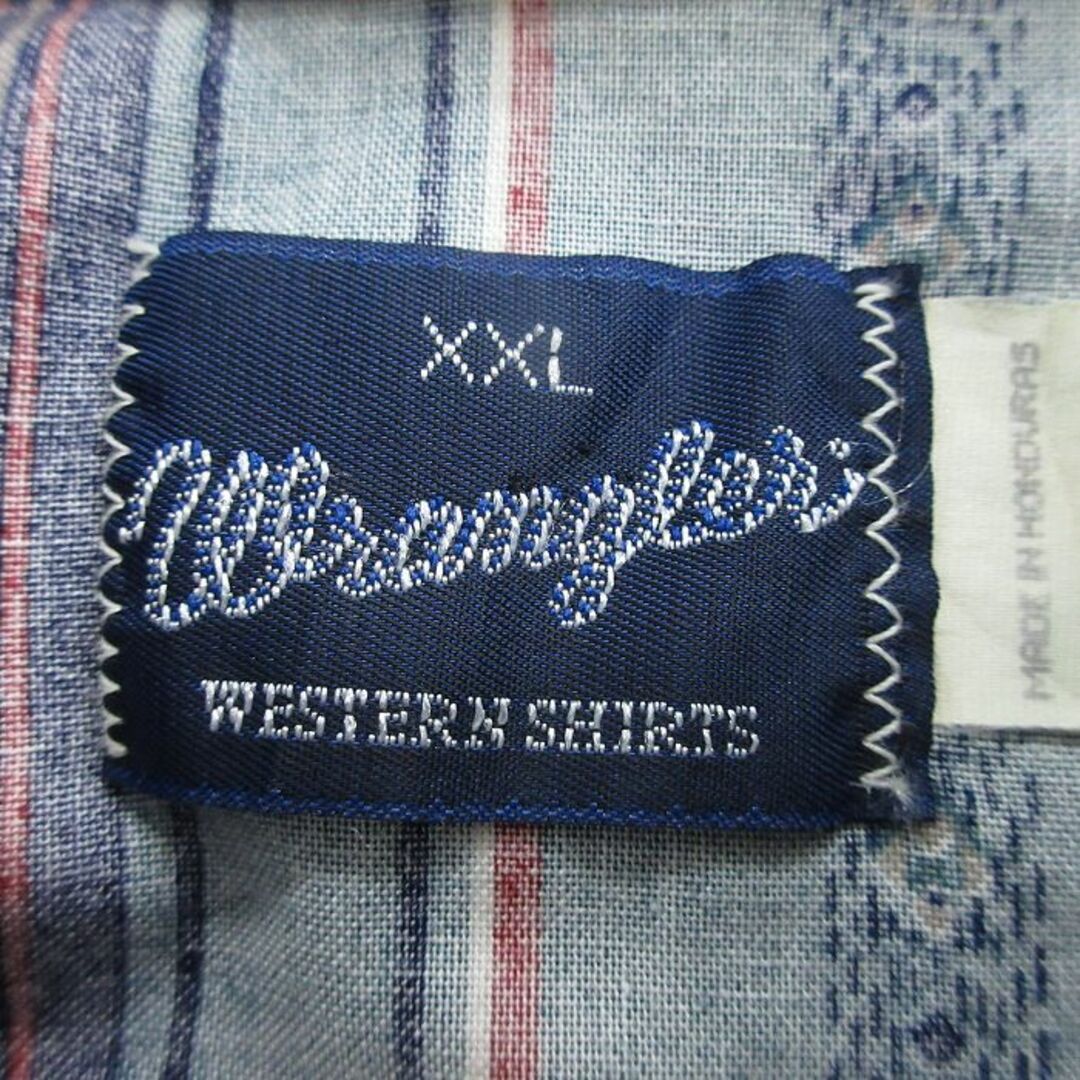 Wrangler(ラングラー)のXL★古着 ラングラー Wrangler 長袖 ウエスタン シャツ メンズ 00年代 00s 大きいサイズ ロング丈 紺他 ネイビー ストライプ 24jan10 中古 トップス メンズのトップス(シャツ)の商品写真