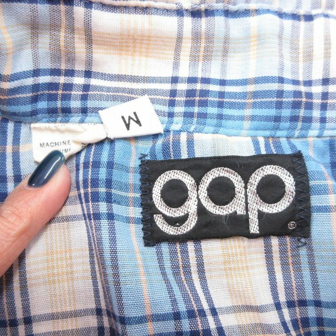 GAP(ギャップ)のL★古着 ギャップ GAP 長袖 ウエスタン シャツ メンズ 80年代 80s ロング丈 薄紺他 ネイビー チェック 24jan10 中古 トップス メンズのトップス(シャツ)の商品写真