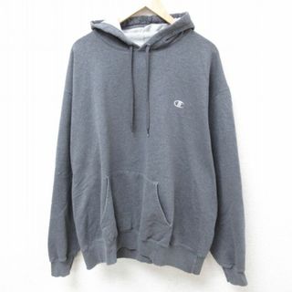 チャンピオン(Champion)のXL★古着 チャンピオン Champion 長袖 スウェット パーカー メンズ ワンポイントロゴ 大きいサイズ グレー 霜降り 24jan05 中古 スエット トレーナー トップス(パーカー)