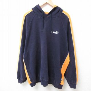 XL★古着 プーマ puma 長袖 スウェット パーカー メンズ 00年代 00s ワンポイントロゴ ツートンカラー 大きいサイズ ラグラン 紺他 ネイビー 24jan05 中古 スエット トレーナー トップス