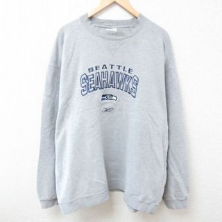 リーボック(Reebok)のXL★古着 リーボック REEBOK 長袖 スウェット メンズ 00年代 00s NFL シアトルシーホークス 刺繍 大きいサイズ クルーネック グレー 霜降り アメフト スーパーボウル 24jan05 中古 スエット トレーナー トップス(パーカー)