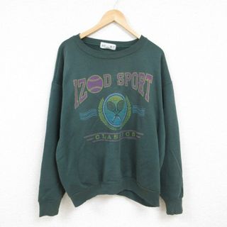 XL★古着 IZOD 長袖 スウェット メンズ 90年代 90s ビッグロゴ テニスラケット 大きいサイズ クルーネック USA製 濃緑 グリーン 24jan05 中古 スエット トレーナー トップス(パーカー)