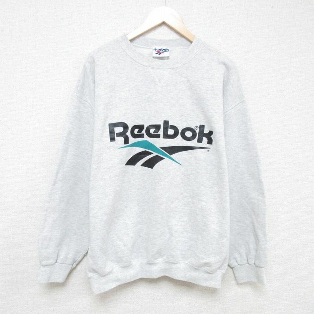 Reebok(リーボック)のXL★古着 リーボック REEBOK 長袖 スウェット メンズ 90年代 90s ビッグロゴ 大きいサイズ クルーネック USA製 グレー 霜降り 24jan08 中古 スエット トレーナー トップス メンズのトップス(パーカー)の商品写真