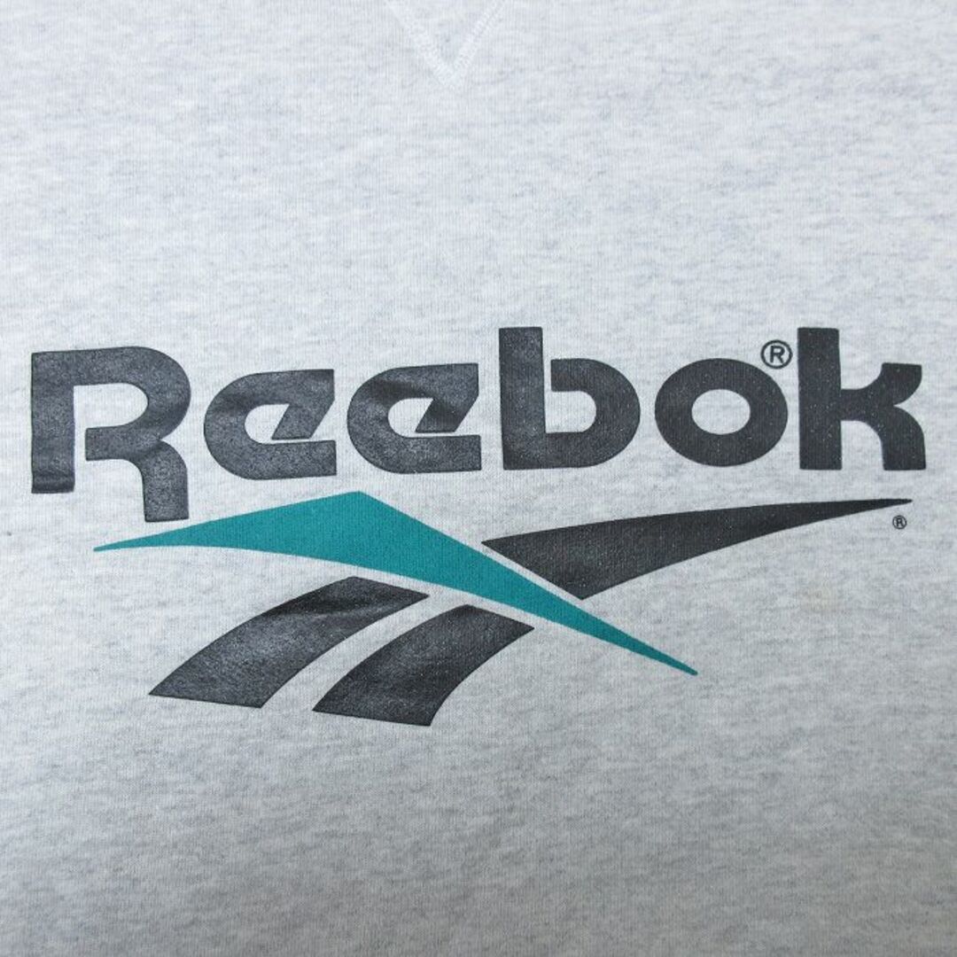 Reebok(リーボック)のXL★古着 リーボック REEBOK 長袖 スウェット メンズ 90年代 90s ビッグロゴ 大きいサイズ クルーネック USA製 グレー 霜降り 24jan08 中古 スエット トレーナー トップス メンズのトップス(パーカー)の商品写真