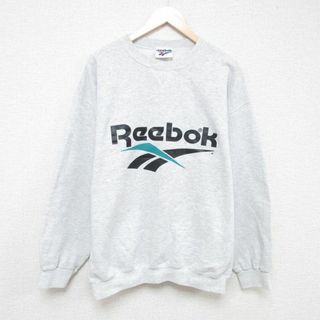 リーボック(Reebok)のXL★古着 リーボック REEBOK 長袖 スウェット メンズ 90年代 90s ビッグロゴ 大きいサイズ クルーネック USA製 グレー 霜降り 24jan08 中古 スエット トレーナー トップス(パーカー)