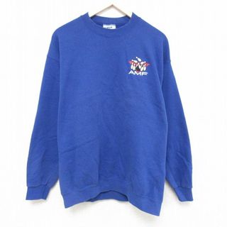 リー(Lee)のXL★古着 リー Lee 長袖 スウェット メンズ 90年代 90s ボウリング ピン クルーネック USA製 青 ブルー 24jan08 中古 スエット トレーナー トップス(パーカー)