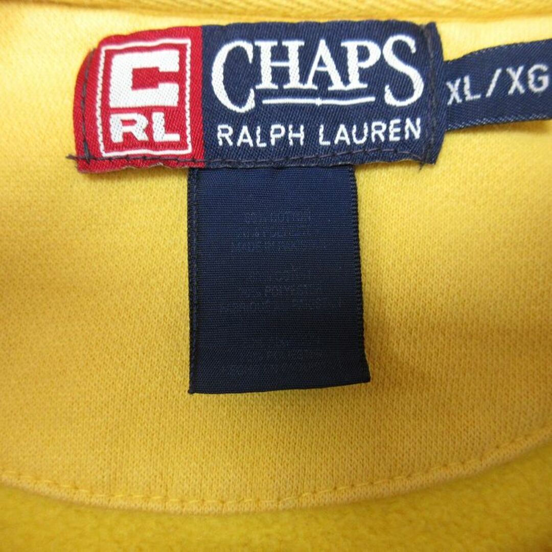 Ralph Lauren(ラルフローレン)のXL★古着 ラルフローレン Ralph Lauren チャップス 長袖 ブランド スウェット メンズ 90年代 90s ビッグロゴ 大きいサイズ クルーネック 黄 イエロー 【spe】 24jan08 中古 スエット トレーナー トップス メンズのトップス(パーカー)の商品写真