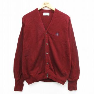 L★古着 IZOD 長袖 ニット カーディガン メンズ 90年代 90s ワンポイントロゴ アクリル USA製 エンジ 24jan05 中古 トップス(カーディガン)