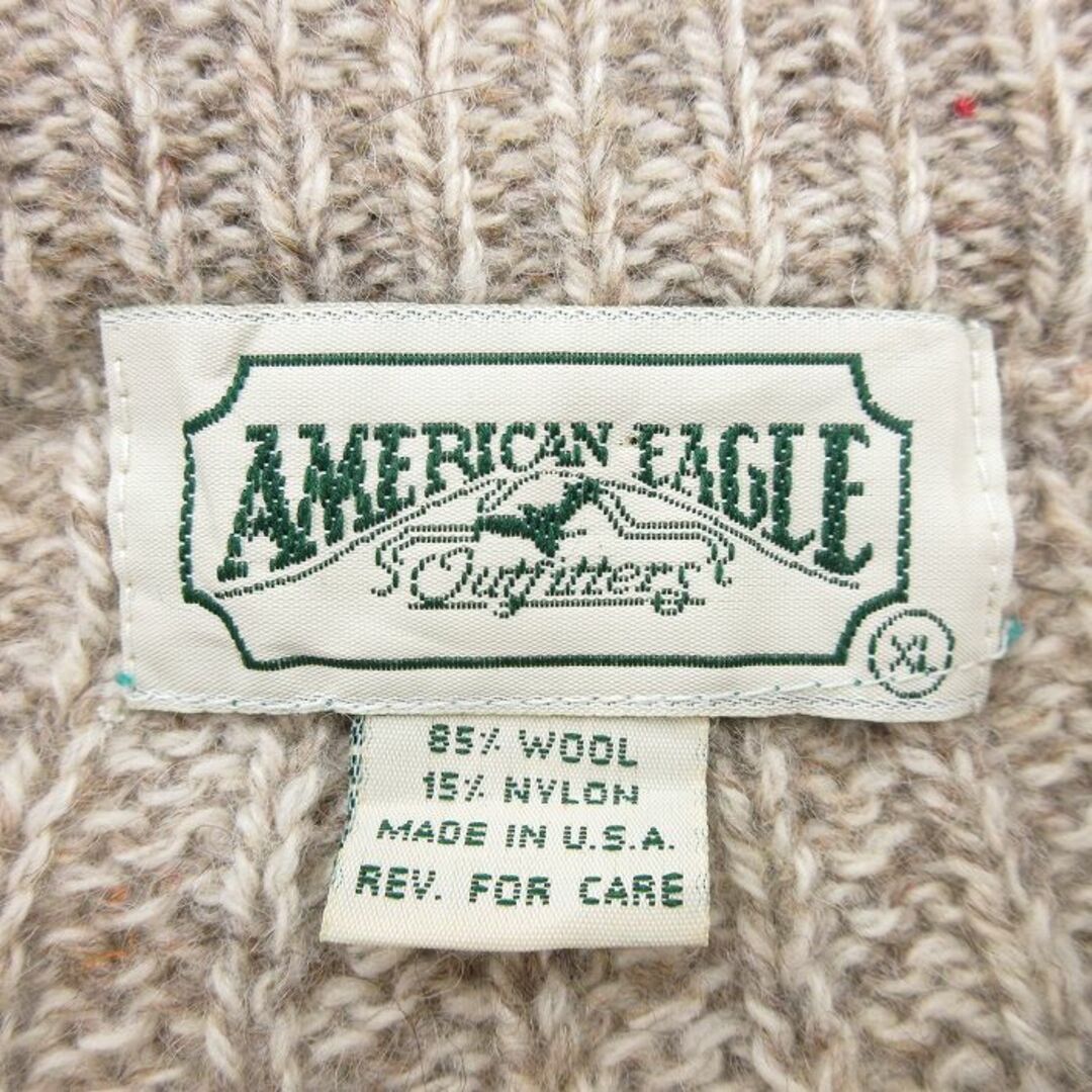 American Eagle(アメリカンイーグル)のXL★古着 アメリカンイーグル American Eagle 長袖 セーター メンズ 90年代 90s 無地 クルーネック USA製 ベージュ カーキ 24jan08 中古 ニット トップス メンズのトップス(ニット/セーター)の商品写真