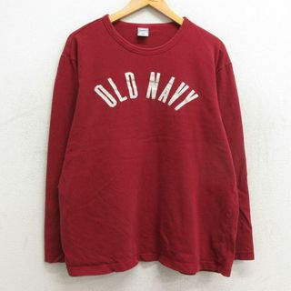 オールドネイビー(Old Navy)のXL★古着 オールドネイビー OLD NAVY 長袖 ビンテージ Tシャツ メンズ 00年代 00s ビッグロゴ コットン クルーネック 赤 レッド 24jan09 中古(Tシャツ/カットソー(半袖/袖なし))