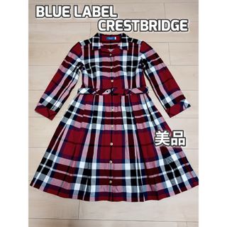 ブルーレーベルクレストブリッジ(BLUE LABEL CRESTBRIDGE)の美品　ブルーレーベルクレストブリッジ　チェック柄膝丈ワンピース　フレア　М(ひざ丈ワンピース)