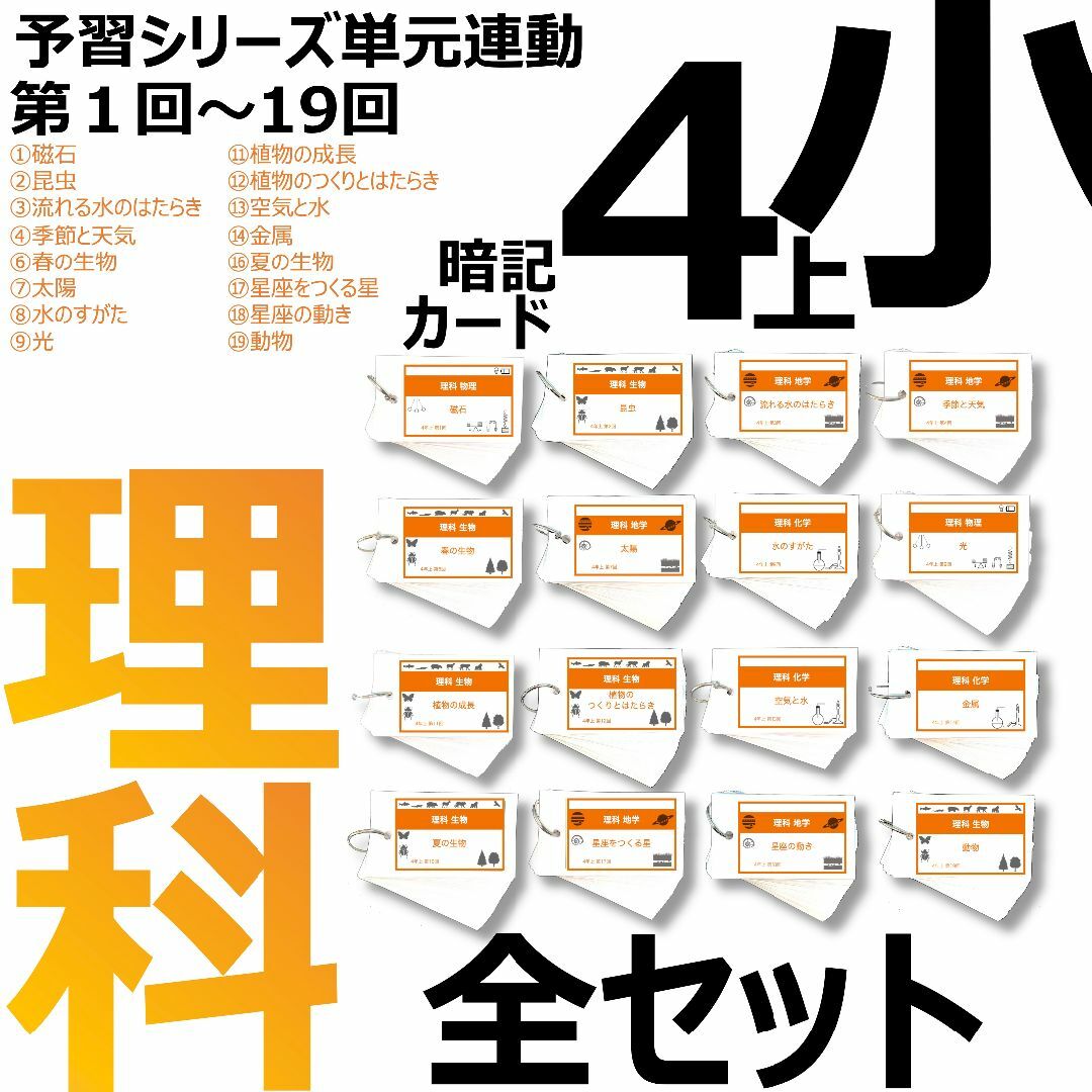 中学受験【4年上全セット 理科 1-19回】暗記カード 予習シリーズ単元連動