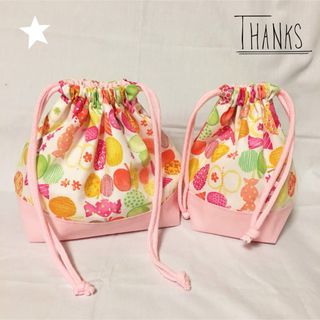 ★ハンドメイド★オレンジリボンちょうちょ柄お弁当袋＋コップ袋(外出用品)