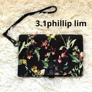 3.1 Phillip Lim - 美品3.1phillip limクラッチバッグ　花柄　フラワープリント　ブラック