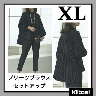 ブラック XL プリーツ セットアップ パンツスーツ セレモニー オフィス ママ(スーツ)