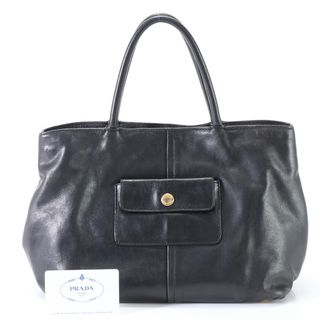 プラダ(PRADA)の美品 プラダ レザー トート バッグ BN1832 肩掛け ショルダー ハンド 通勤 本革 ブラック 黒 婦人 レディース EHM T6-3(トートバッグ)