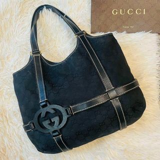 Gucci - レア＊GUCCI トート ハンドバッグ gg キャンバス 肩掛 レザー ブラック