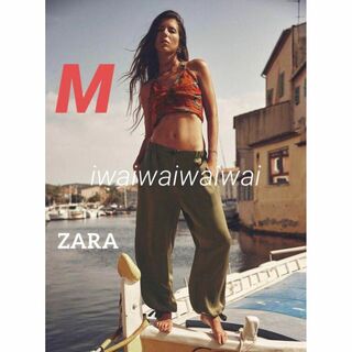 ザラ(ZARA)の新品 ZARA M サテン 風 裾 リボン パンツ(カジュアルパンツ)