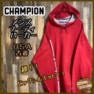 チャンピオン(Champion)のチャンピオン メンズ フーディ パーカー 2XL レッド ロゴ USA古着 90(パーカー)