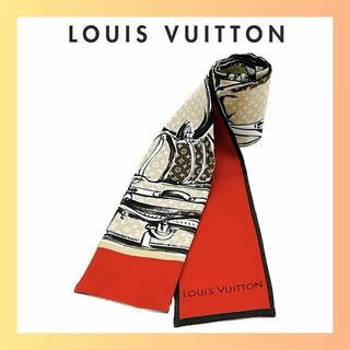 ルイヴィトン(LOUIS VUITTON)のルイヴィトン M73964 バンドー トランク スカーフ 赤 ベージュ　シルク(バンダナ/スカーフ)