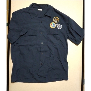 ジーユー(GU)のGU　NASA コラボ　オープンカラーシャツ　半袖　カラー　ネイビー(シャツ)