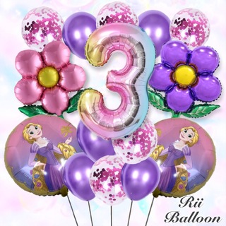 3歳 女の子 誕生日バルーン15点セット プリンセス 数字 レインボーバースデー(その他)